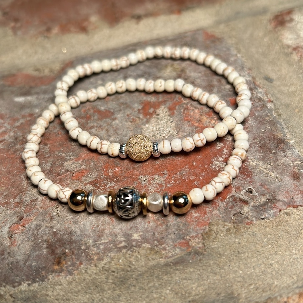 Howlite Anklet & Bracelets with 14k Gold Filled Beads - Picture 4 of 11